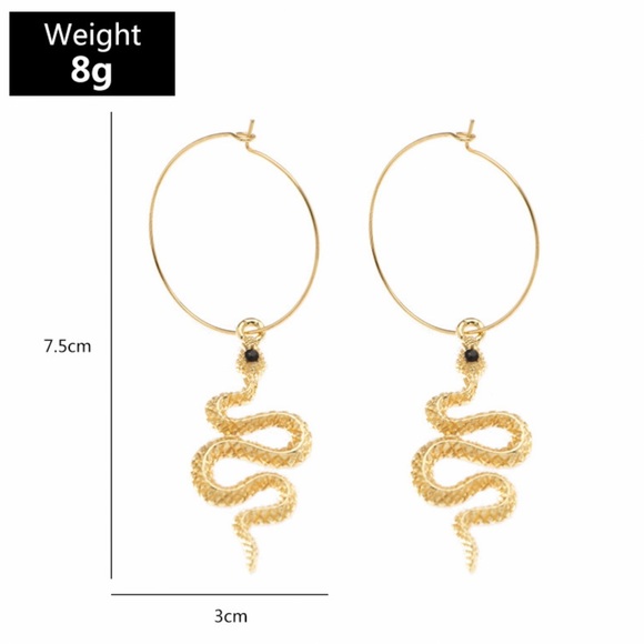 Exotic Gold Hanging Snake Hoop Earrings! - Picture 4 of 8